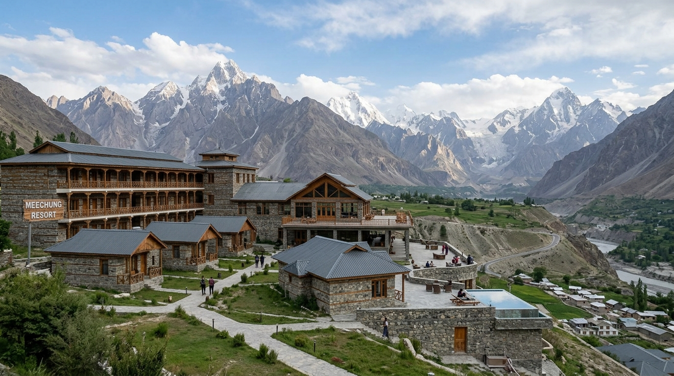Best resort in Skardu featuring Meechung Resort mountain view location